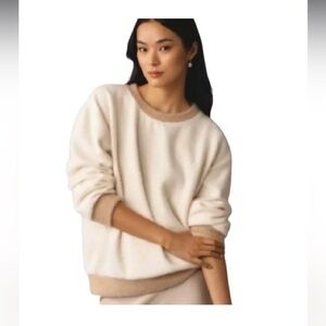 Anthropologie Maeve Cozy Ringer Ivory Crew Neck Sweater - S